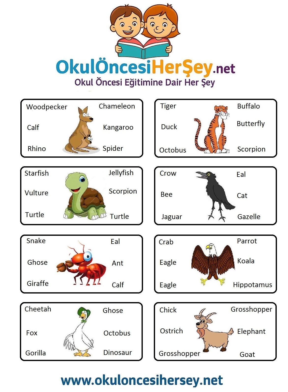 Çocuklar İçin   Doğru Kelimeyi Bul Çalışmaları  