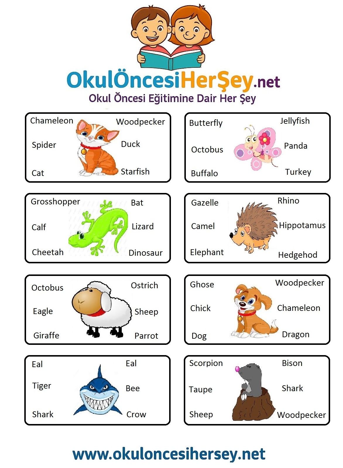 Çocuklar İçin   Doğru Kelimeyi Bul Çalışmaları  