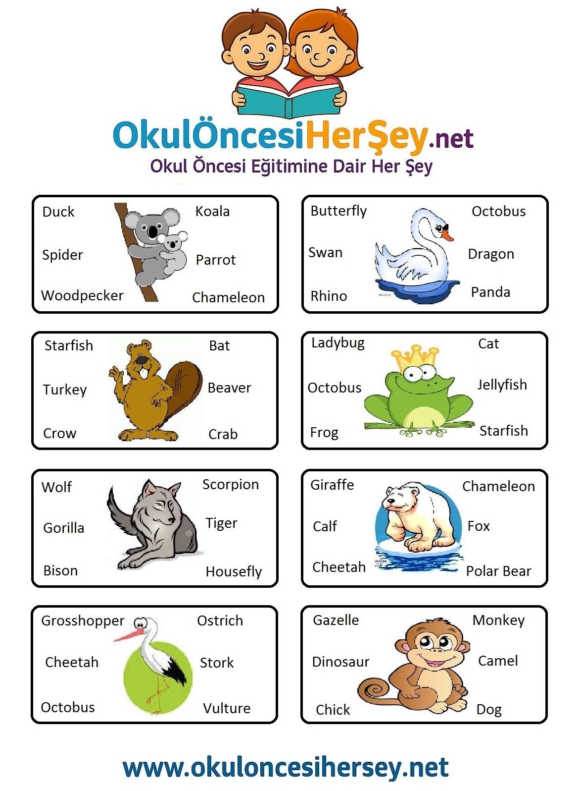 Çocuklar İçin   Doğru Kelimeyi Bul Çalışmaları  