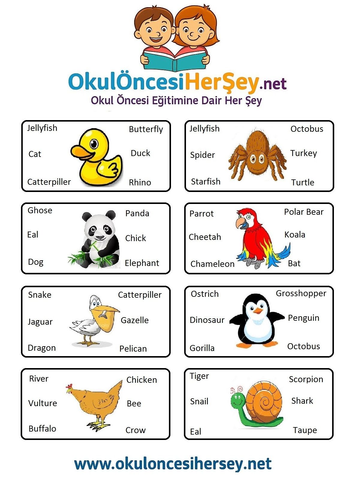 Çocuklar İçin   Doğru Kelimeyi Bul Çalışmaları  