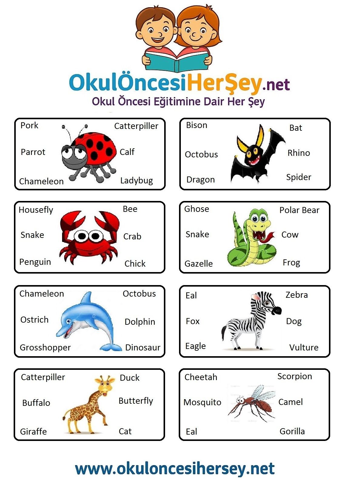 Çocuklar İçin   Doğru Kelimeyi Bul Çalışmaları  