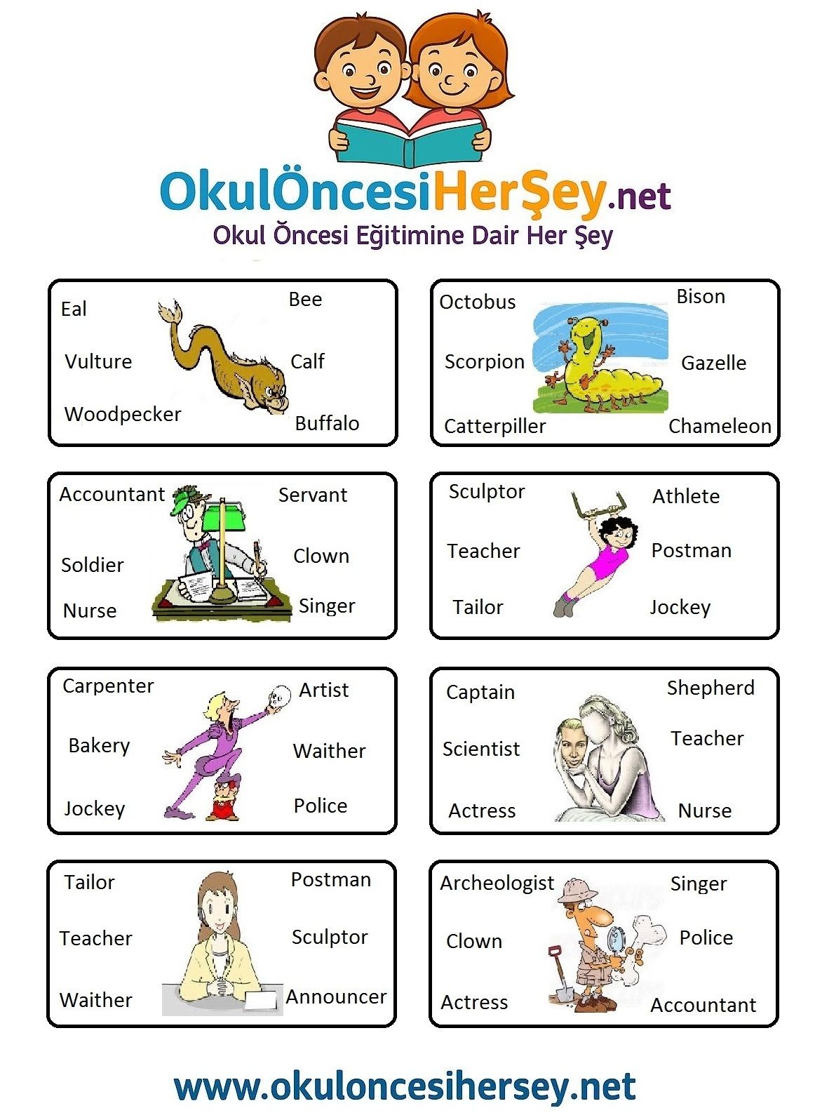 Çocuklar İçin   Doğru Kelimeyi Bul Çalışmaları  