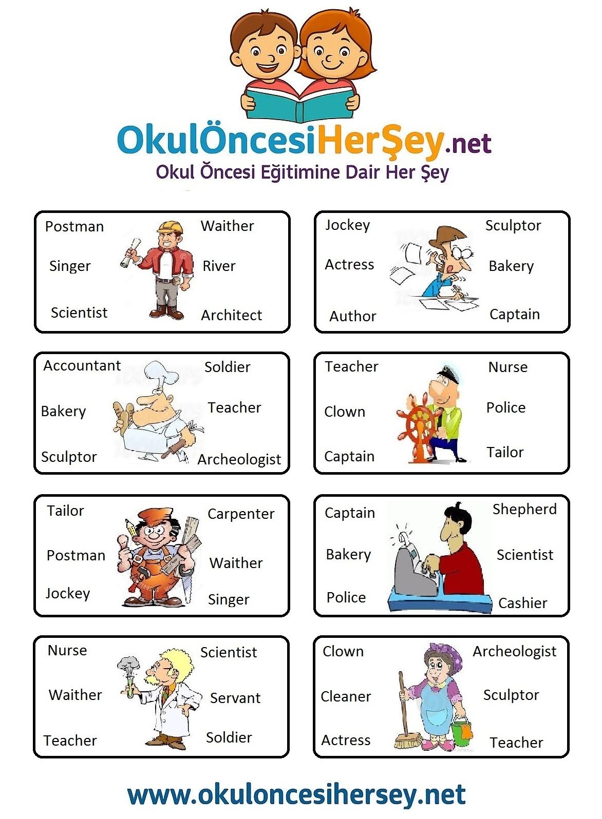 Çocuklar İçin   Doğru Kelimeyi Bul Çalışmaları  