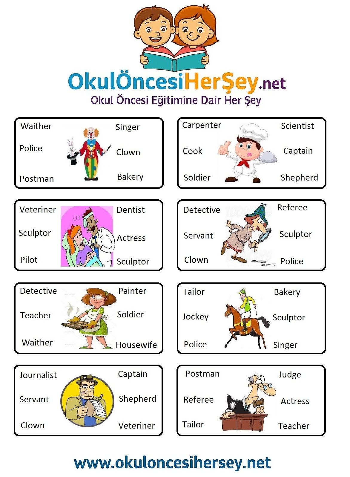 Çocuklar İçin   Doğru Kelimeyi Bul Çalışmaları  