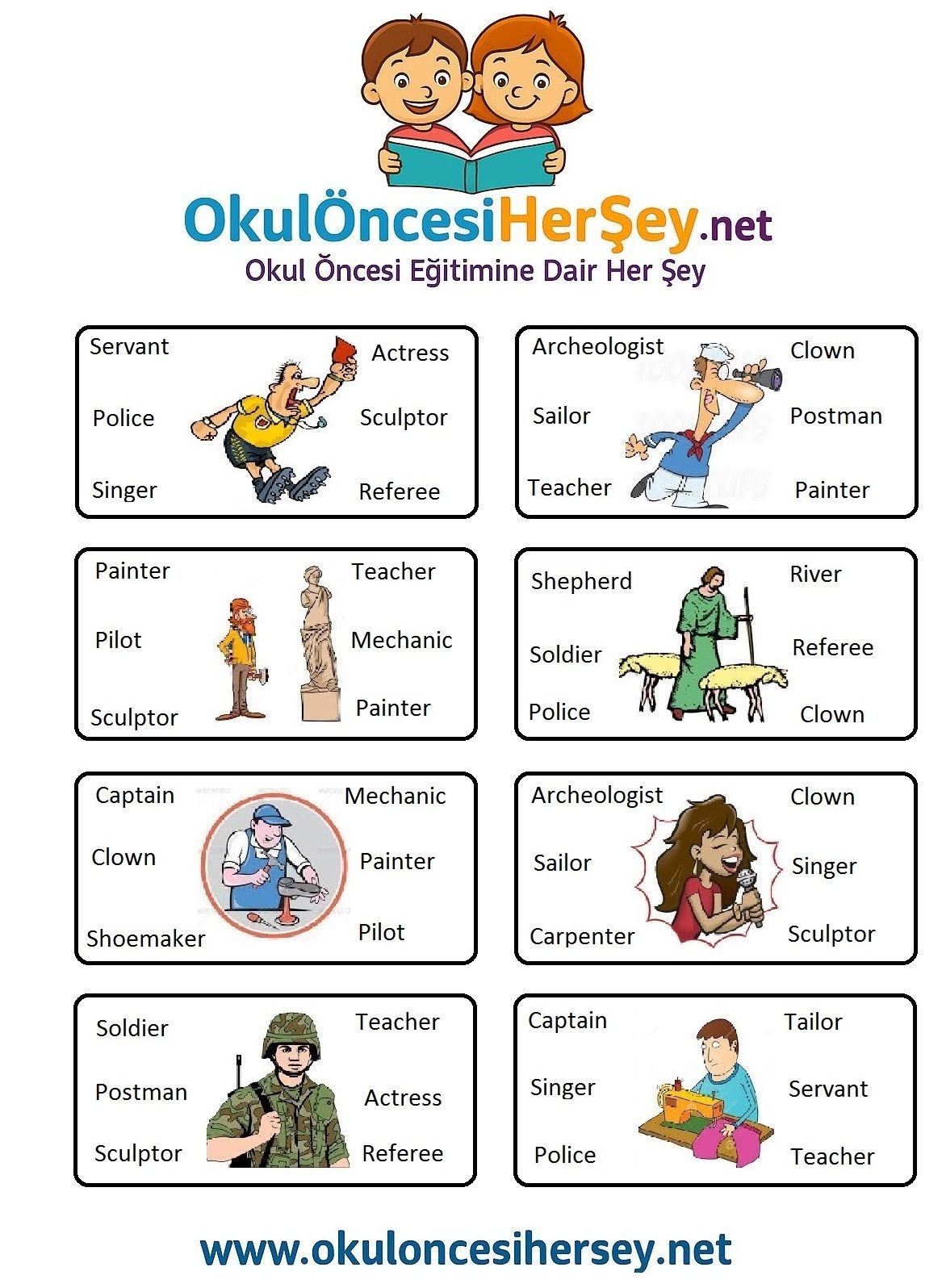 Çocuklar İçin   Doğru Kelimeyi Bul Çalışmaları  