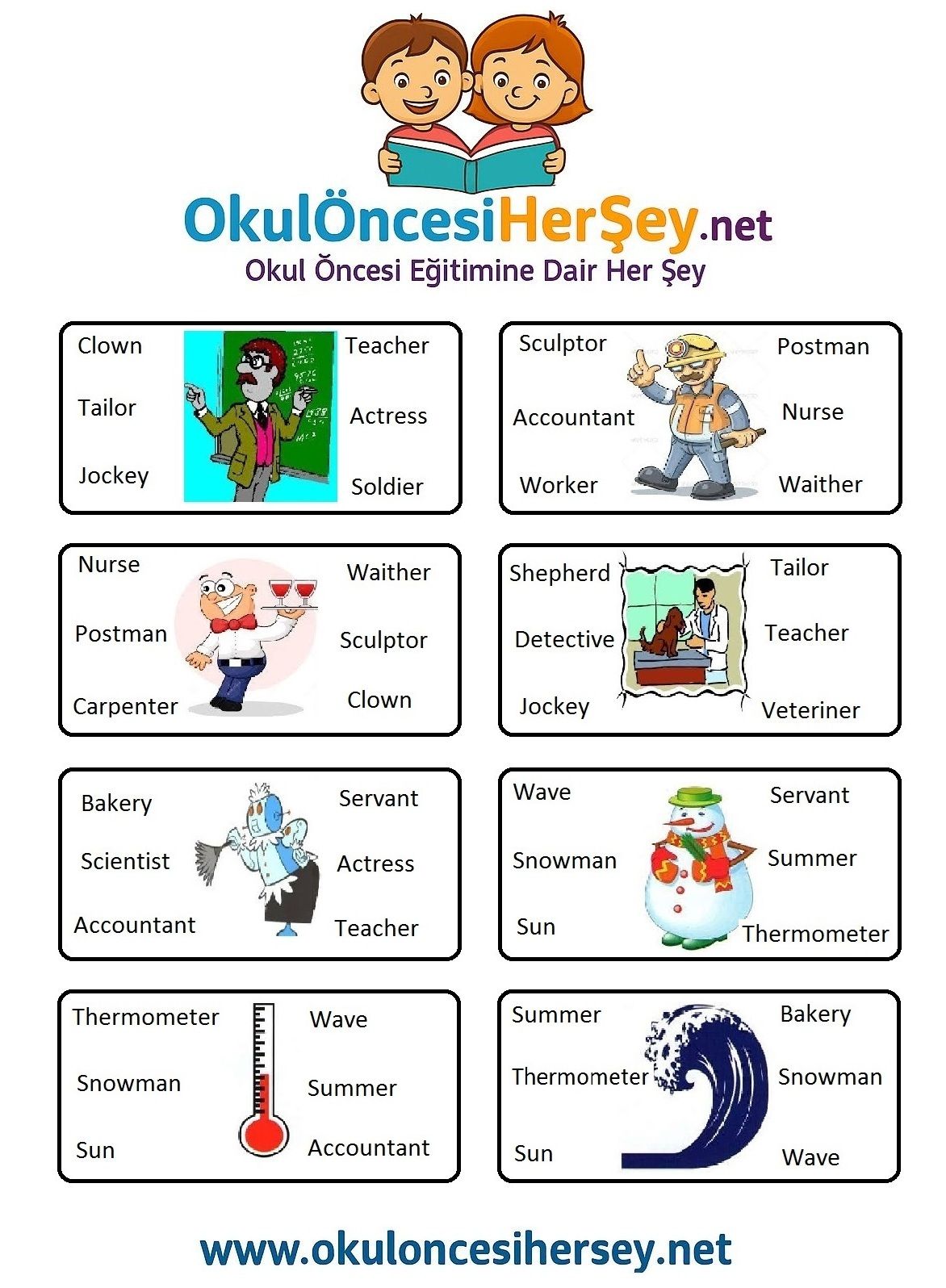 Çocuklar İçin   Doğru Kelimeyi Bul Çalışmaları  