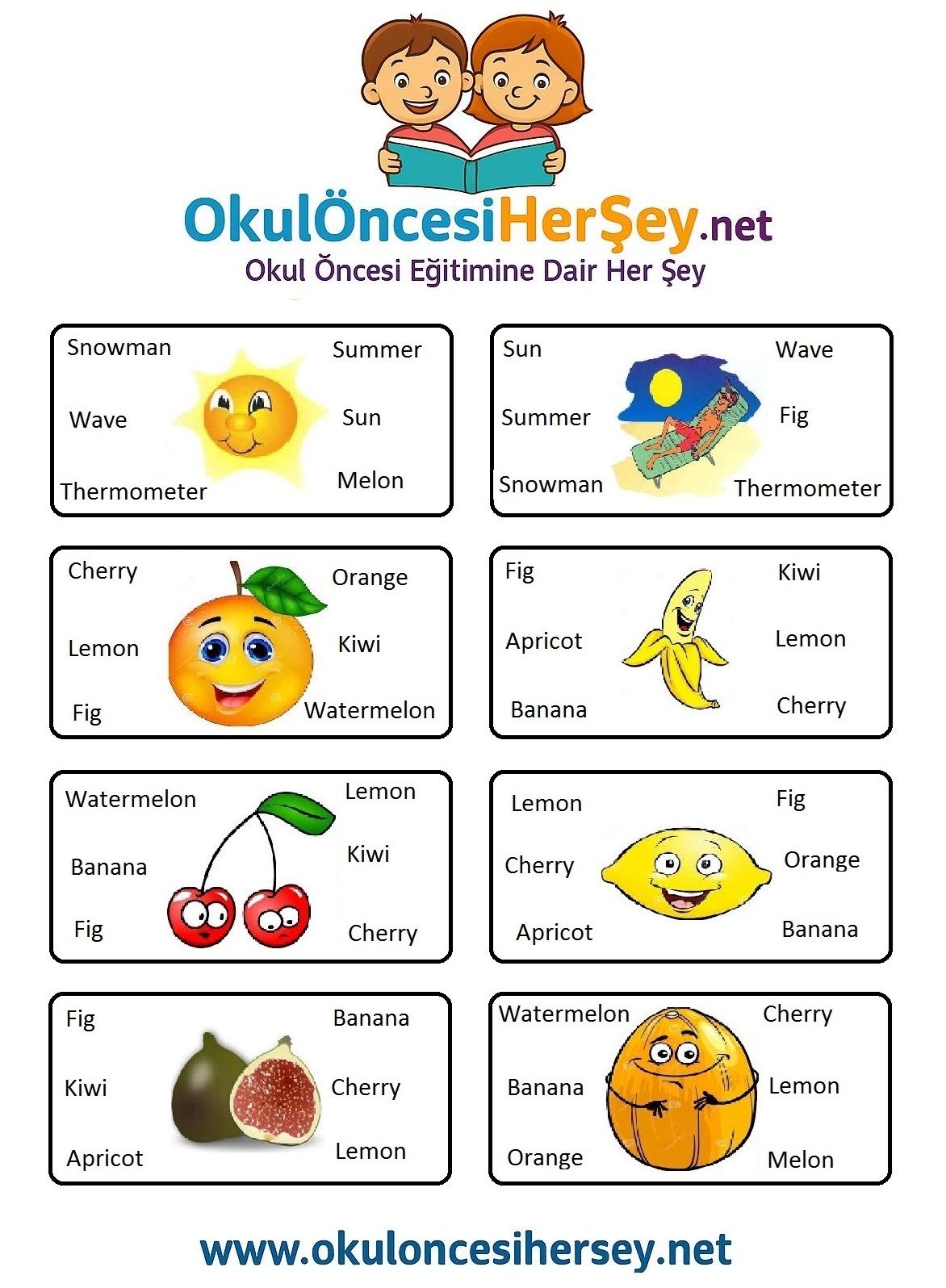 Çocuklar İçin   Doğru Kelimeyi Bul Çalışmaları  