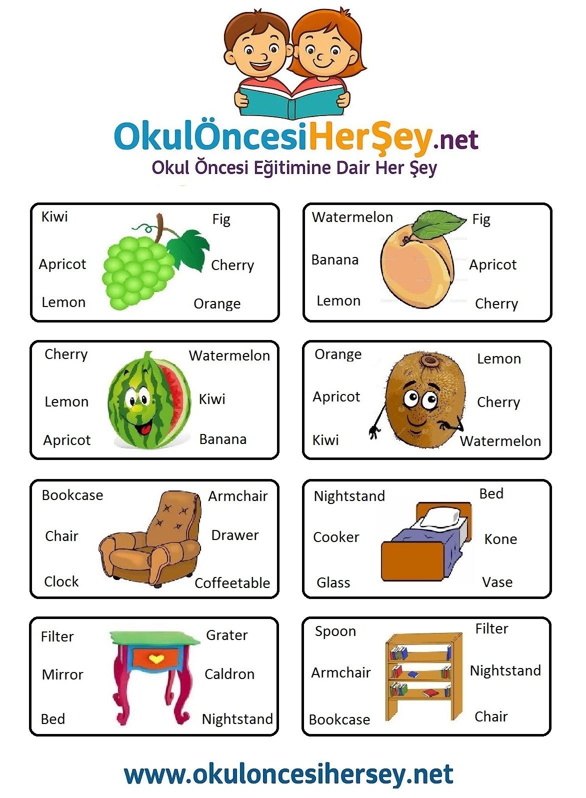 Çocuklar İçin   Doğru Kelimeyi Bul Çalışmaları  