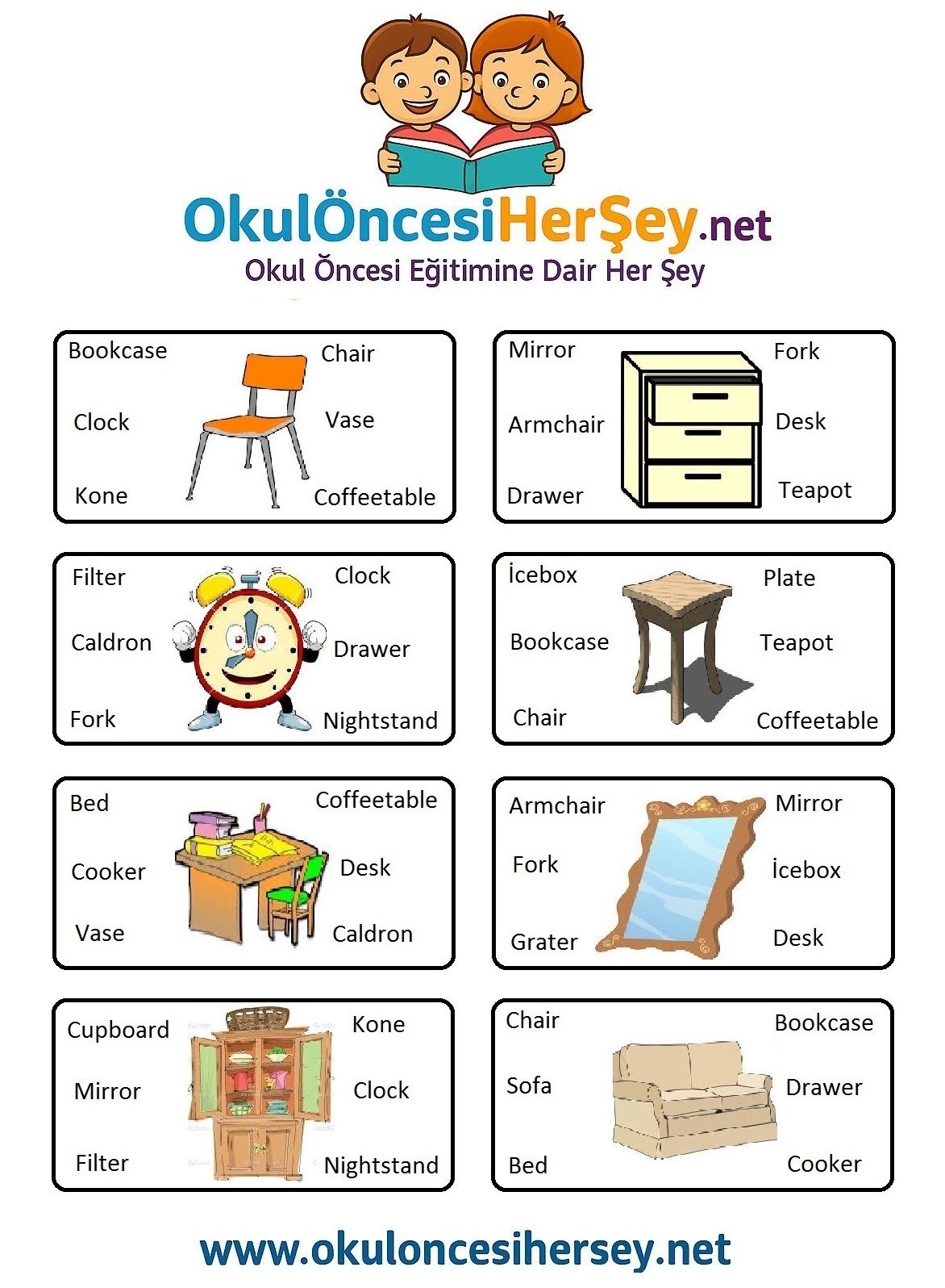 Çocuklar İçin   Doğru Kelimeyi Bul Çalışmaları  