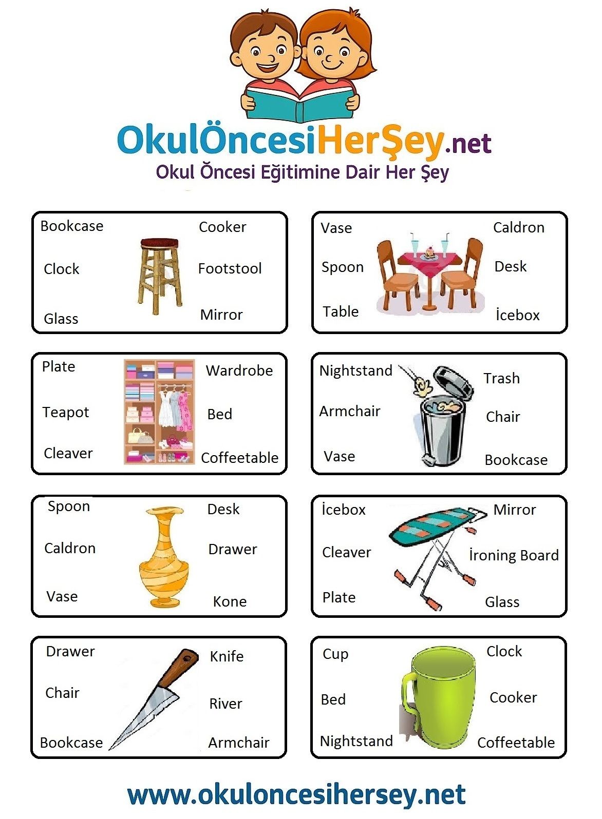 Çocuklar İçin   Doğru Kelimeyi Bul Çalışmaları  