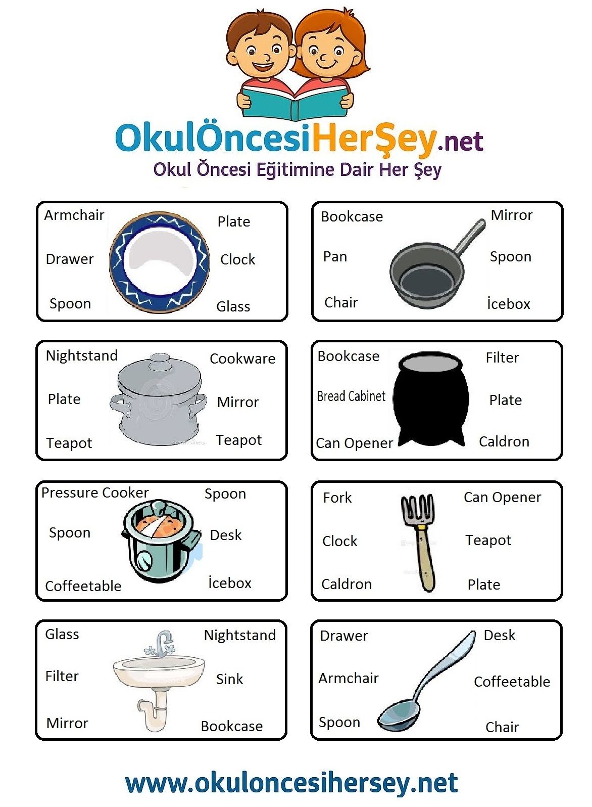 Çocuklar İçin   Doğru Kelimeyi Bul Çalışmaları  