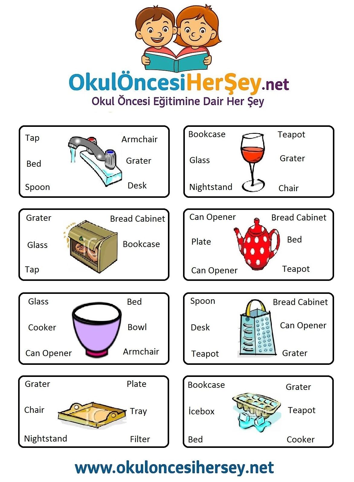 Çocuklar İçin   Doğru Kelimeyi Bul Çalışmaları  