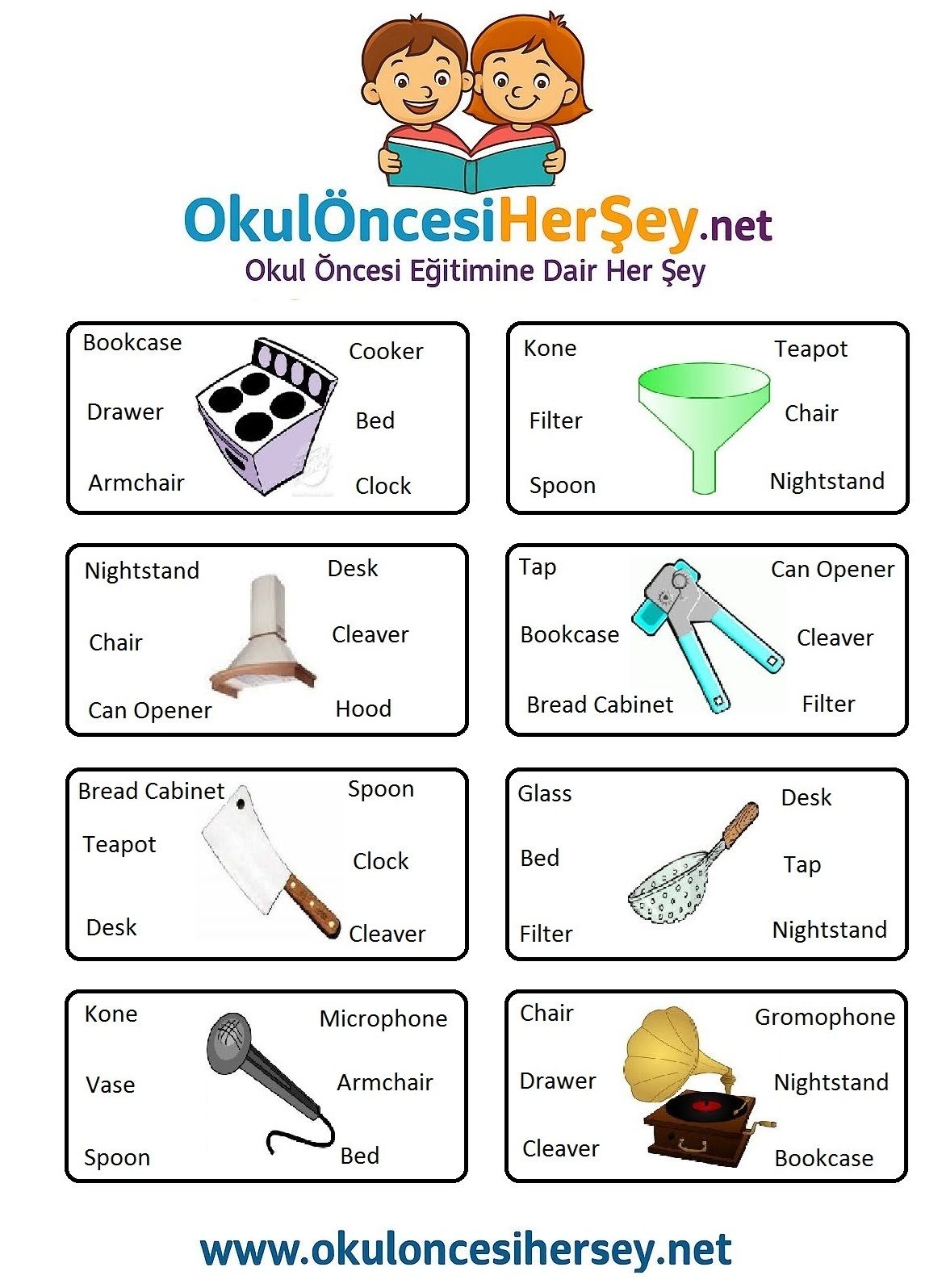 Çocuklar İçin   Doğru Kelimeyi Bul Çalışmaları  