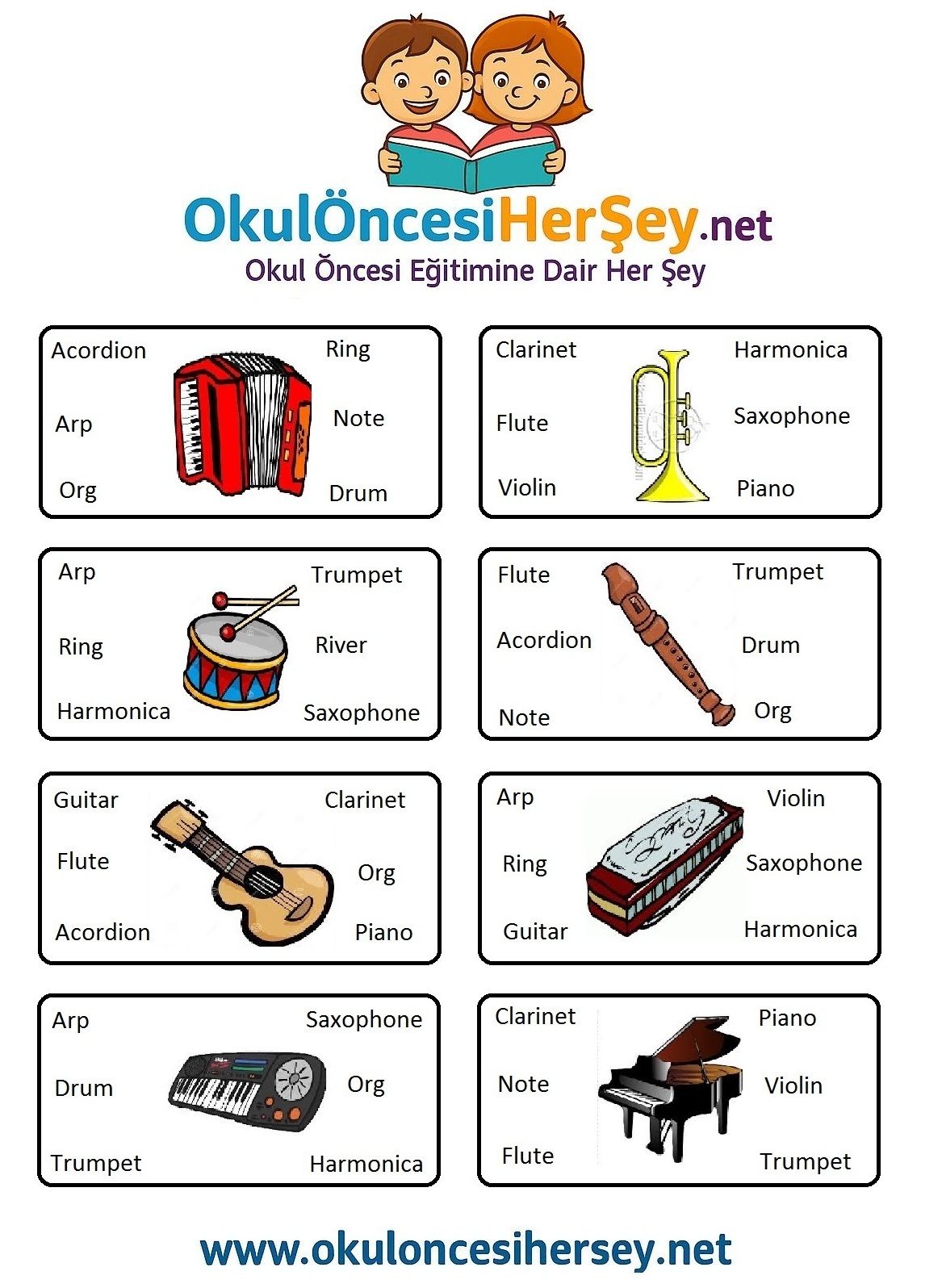 Çocuklar İçin   Doğru Kelimeyi Bul Çalışmaları  