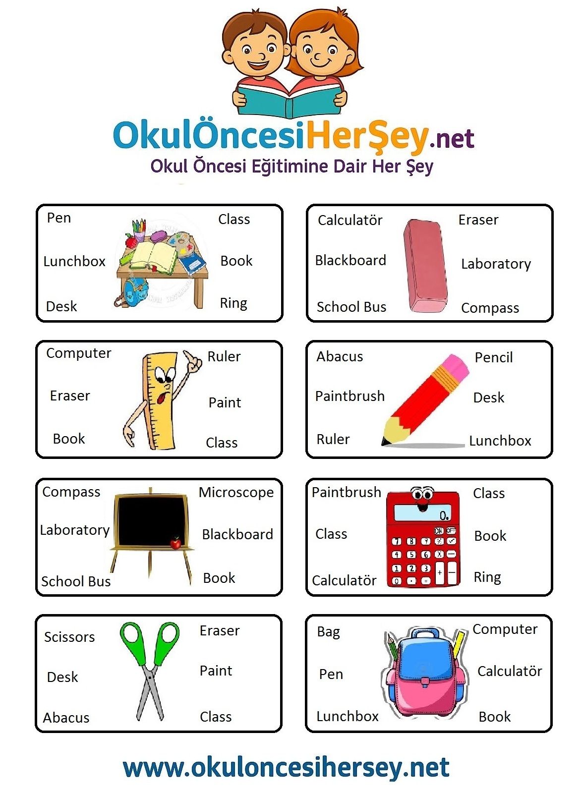 Çocuklar İçin   Doğru Kelimeyi Bul Çalışmaları  