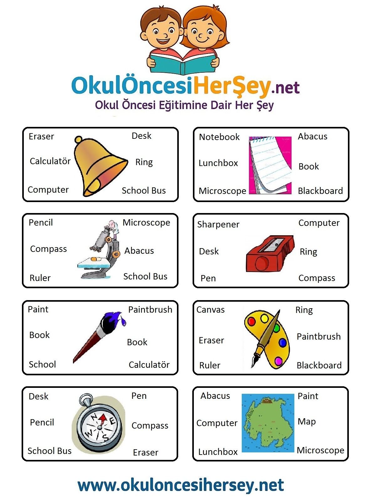 Çocuklar İçin   Doğru Kelimeyi Bul Çalışmaları  