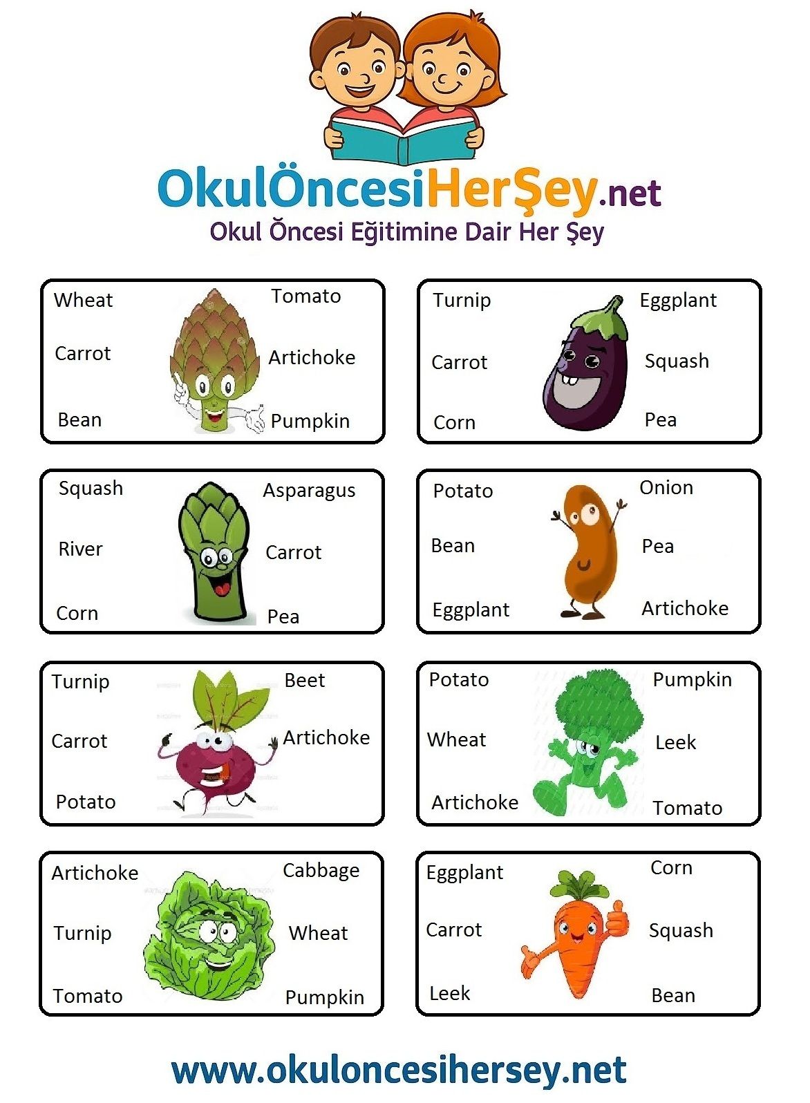 Çocuklar İçin   Doğru Kelimeyi Bul Çalışmaları  