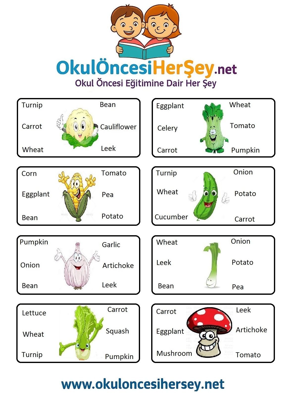 Çocuklar İçin   Doğru Kelimeyi Bul Çalışmaları  