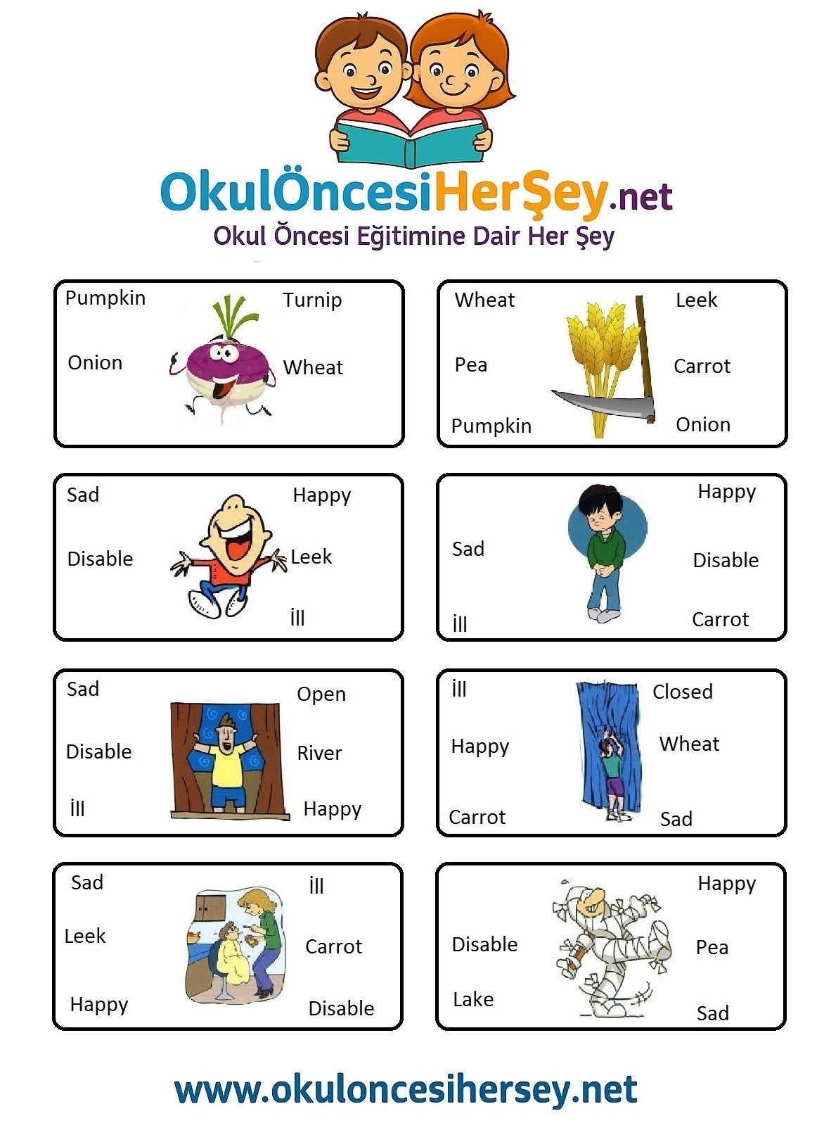 Çocuklar İçin   Doğru Kelimeyi Bul Çalışmaları  