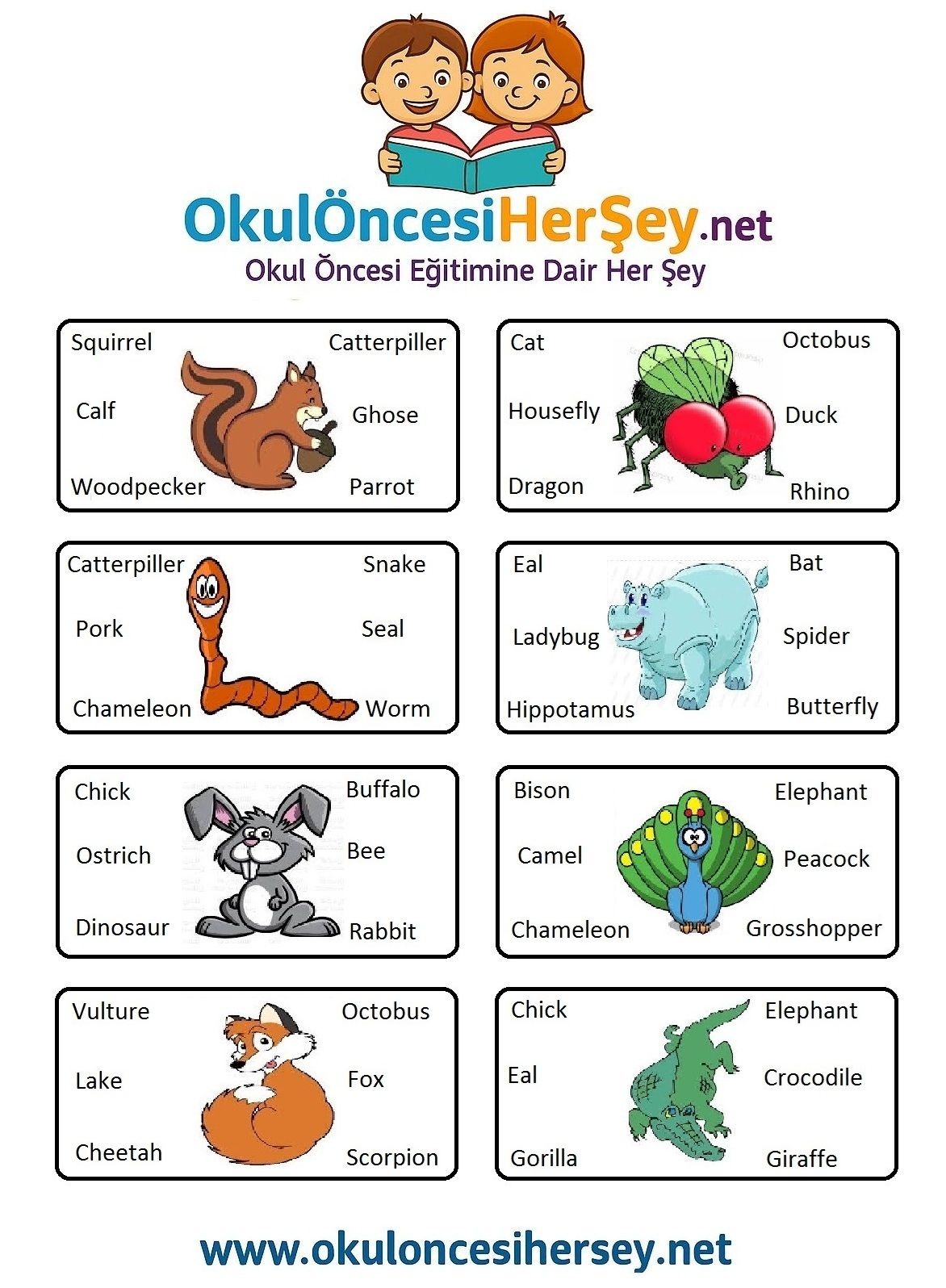 Çocuklar İçin   Doğru Kelimeyi Bul Çalışmaları  