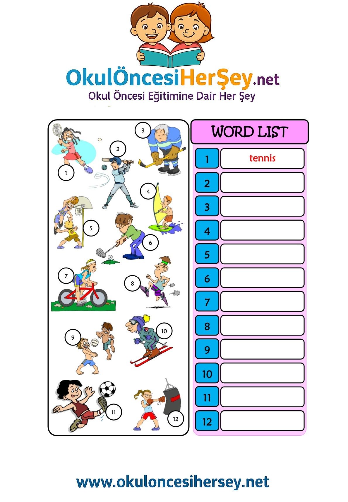 Çocuklar İçin   Doğru Kelimeyi Yaz  