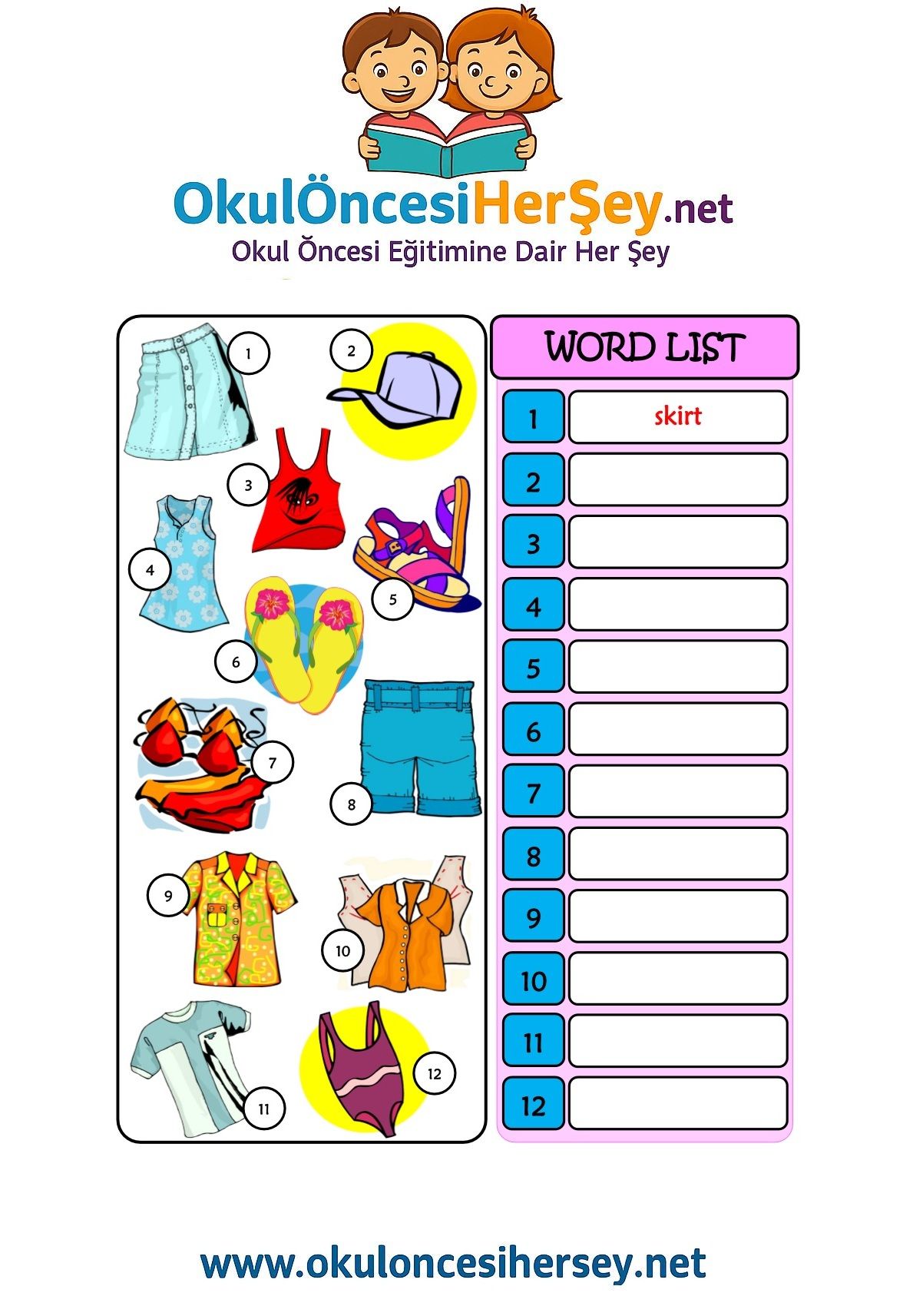 Çocuklar İçin   Doğru Kelimeyi Yaz  