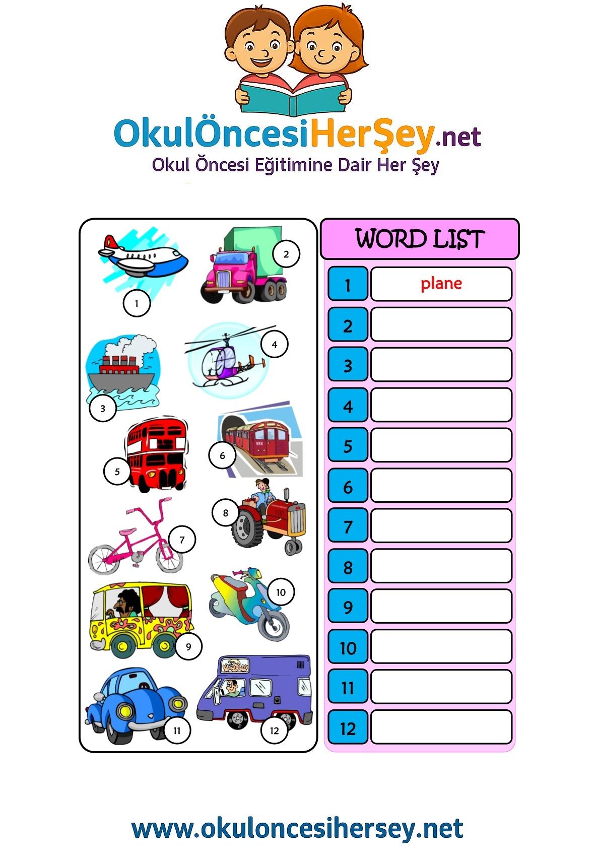 Çocuklar İçin   Doğru Kelimeyi Yaz  