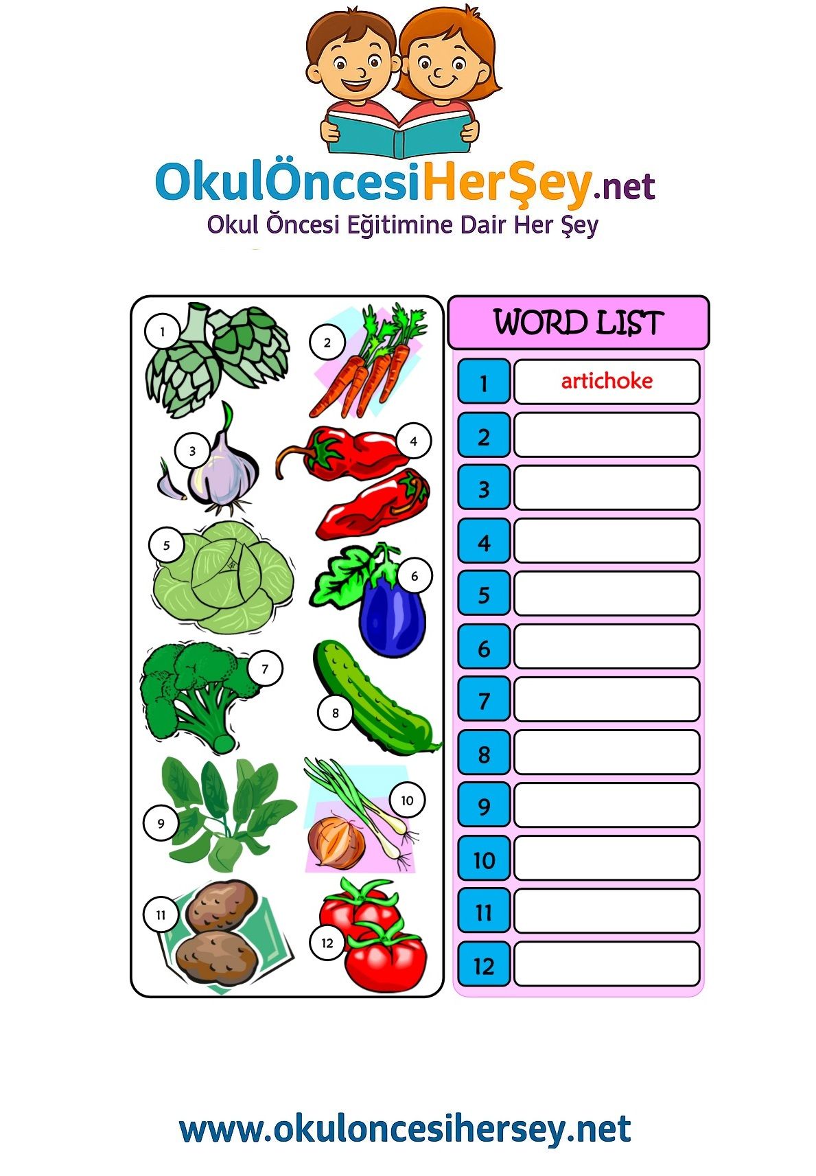 Çocuklar İçin   Doğru Kelimeyi Yaz  