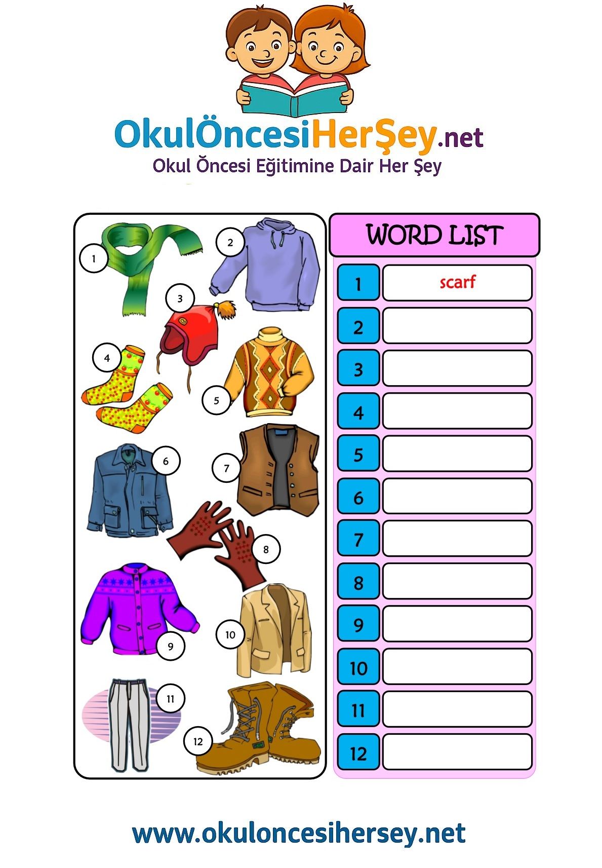 Çocuklar İçin   Doğru Kelimeyi Yaz  