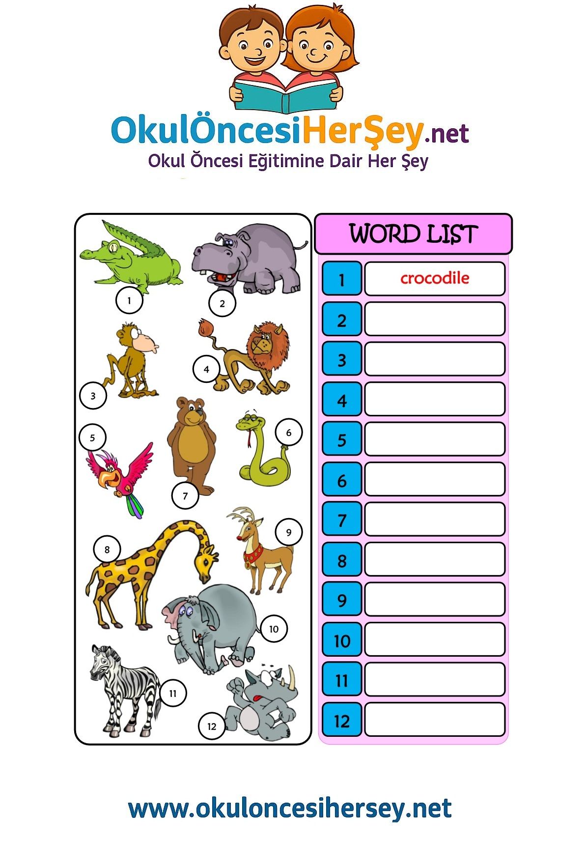 Çocuklar İçin   Doğru Kelimeyi Yaz  