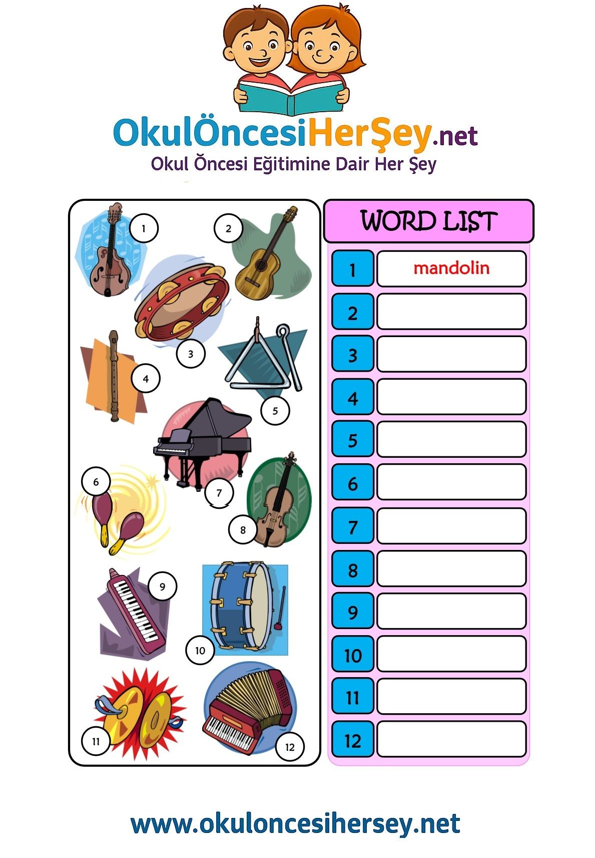 Çocuklar İçin   Doğru Kelimeyi Yaz  