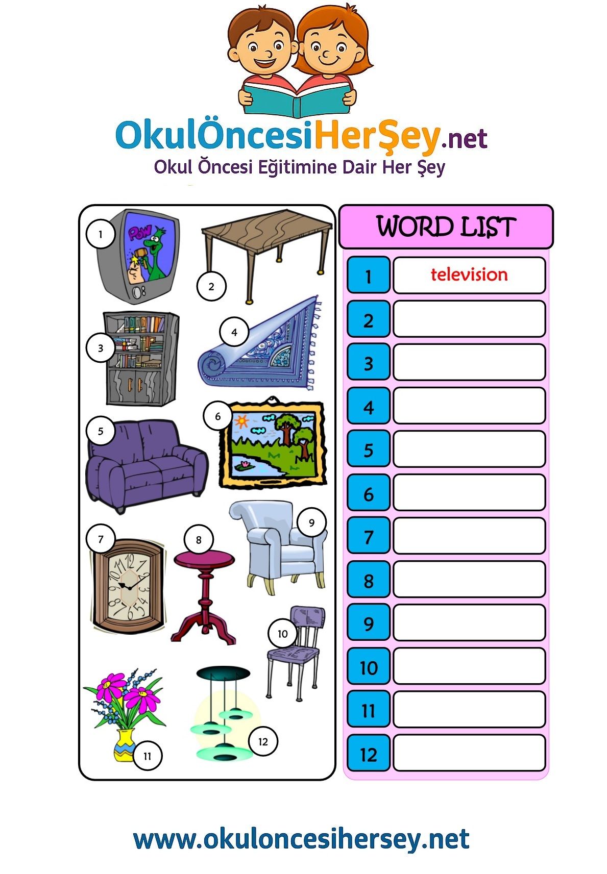 Çocuklar İçin   Doğru Kelimeyi Yaz  