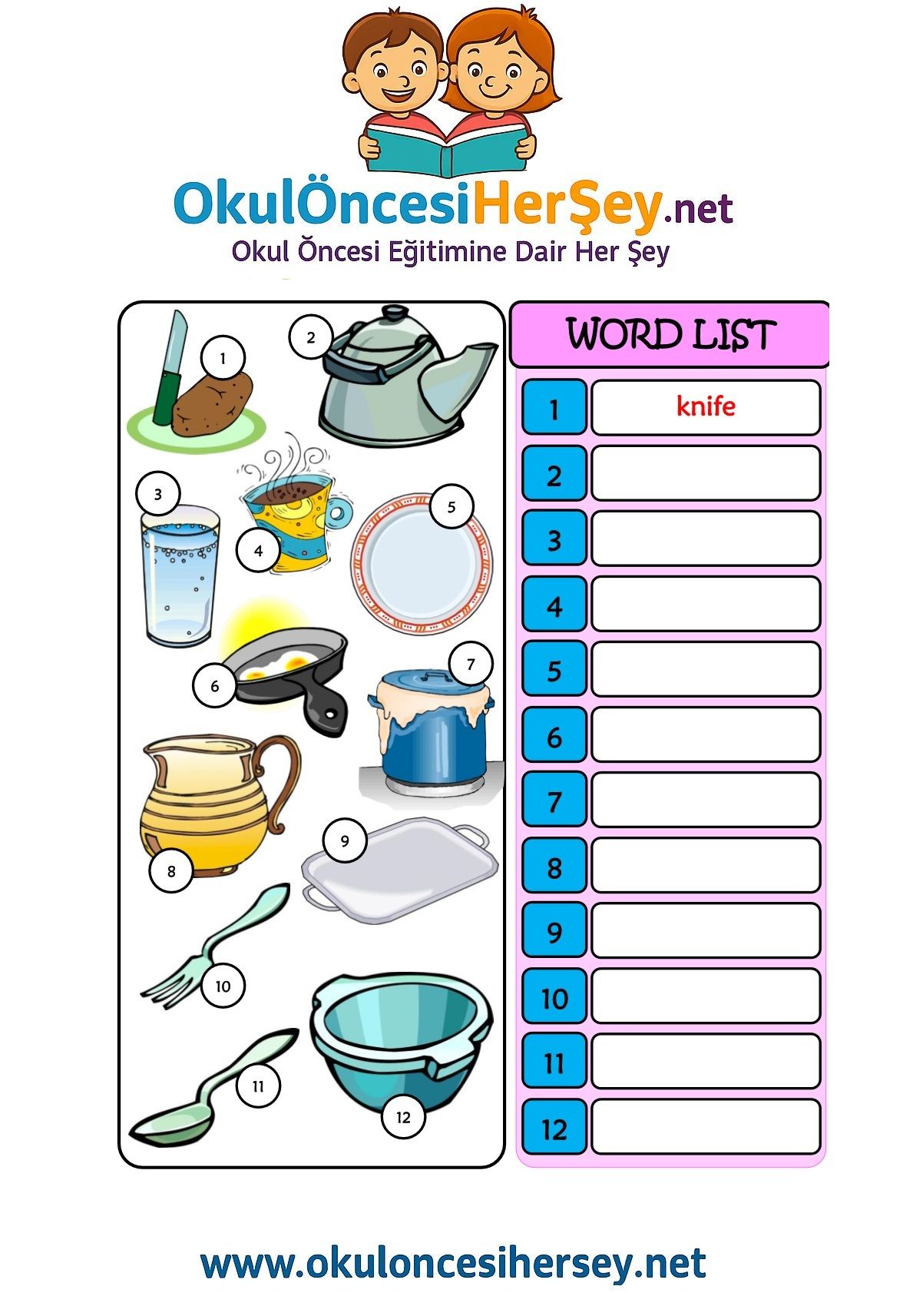 Çocuklar İçin   Doğru Kelimeyi Yaz  