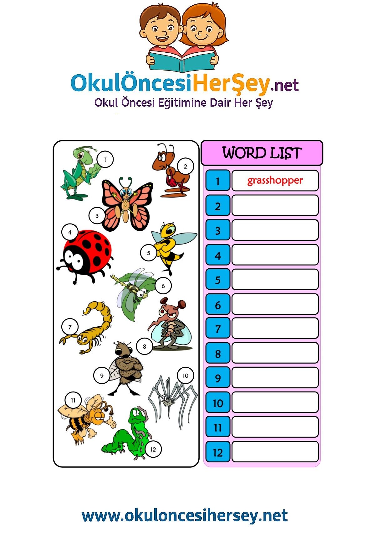 Çocuklar İçin   Doğru Kelimeyi Yaz  