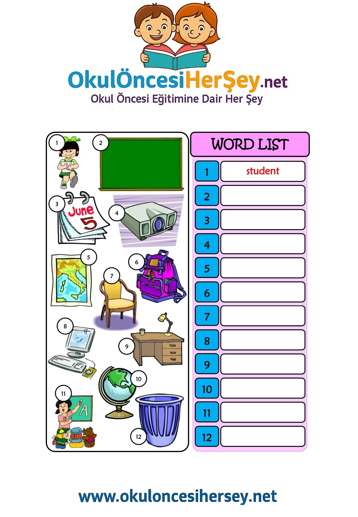 Çocuklar İçin   Doğru Kelimeyi Yaz  