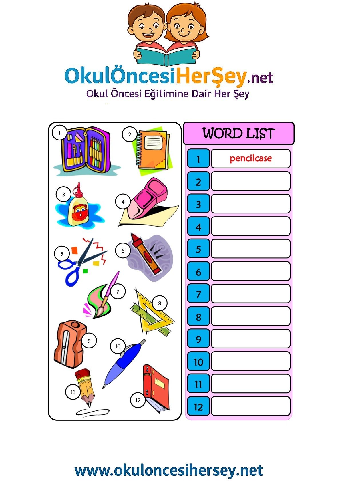 Çocuklar İçin   Doğru Kelimeyi Yaz  