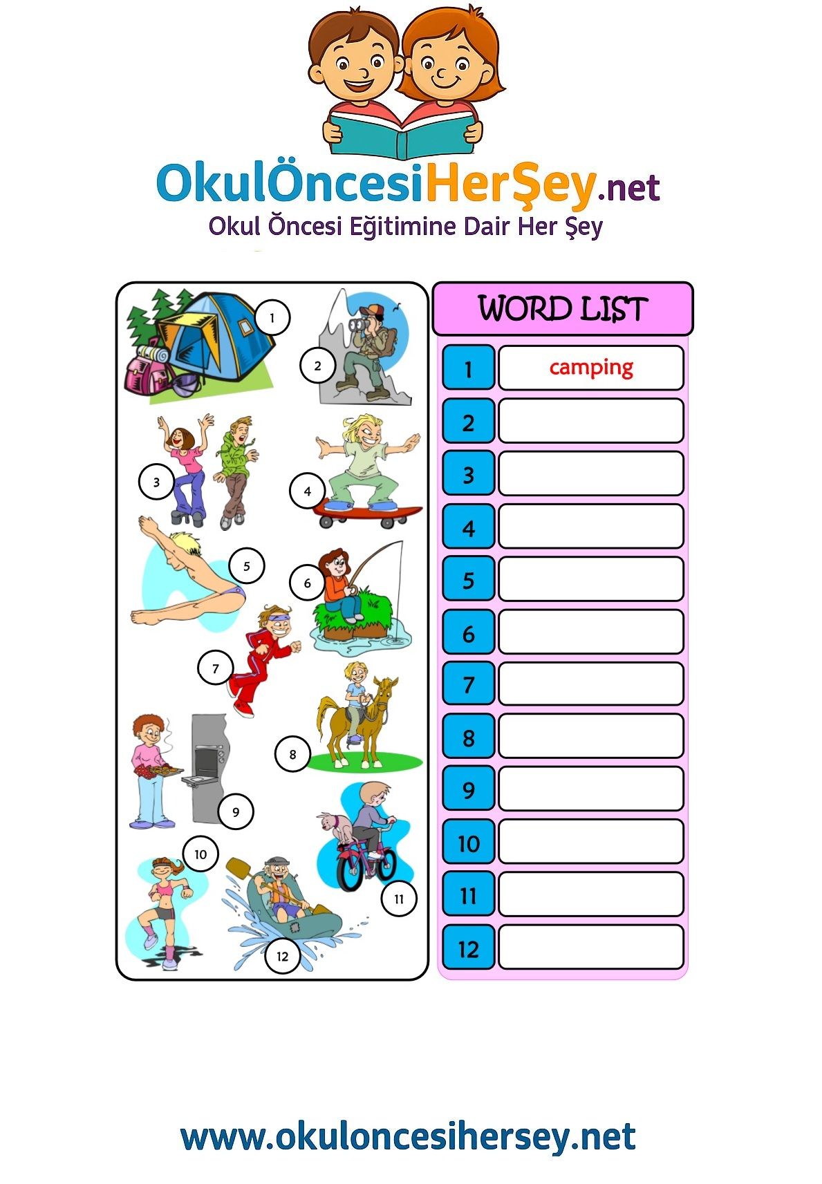 Çocuklar İçin   Doğru Kelimeyi Yaz  