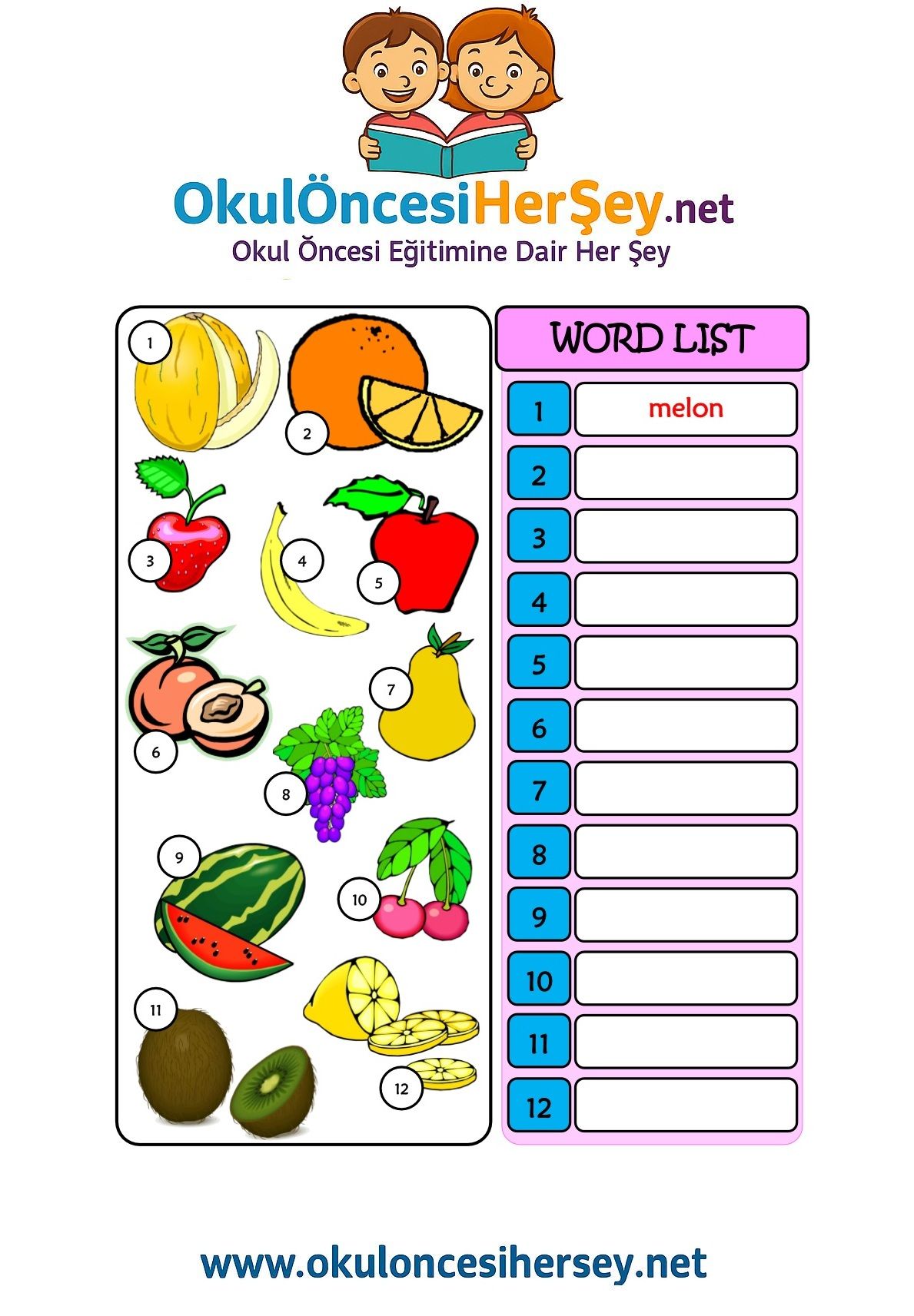 Çocuklar İçin   Doğru Kelimeyi Yaz  