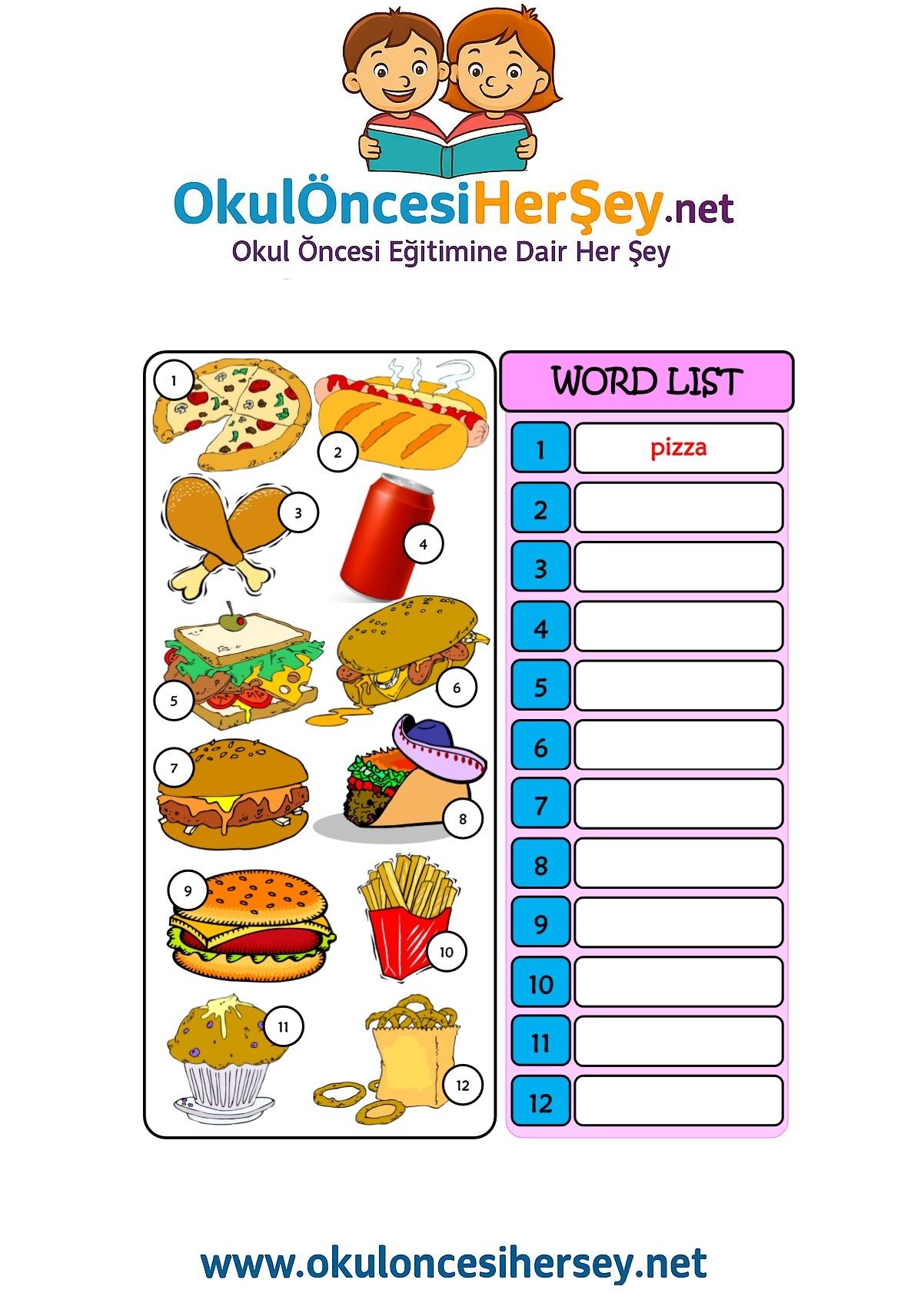 Çocuklar İçin   Doğru Kelimeyi Yaz  