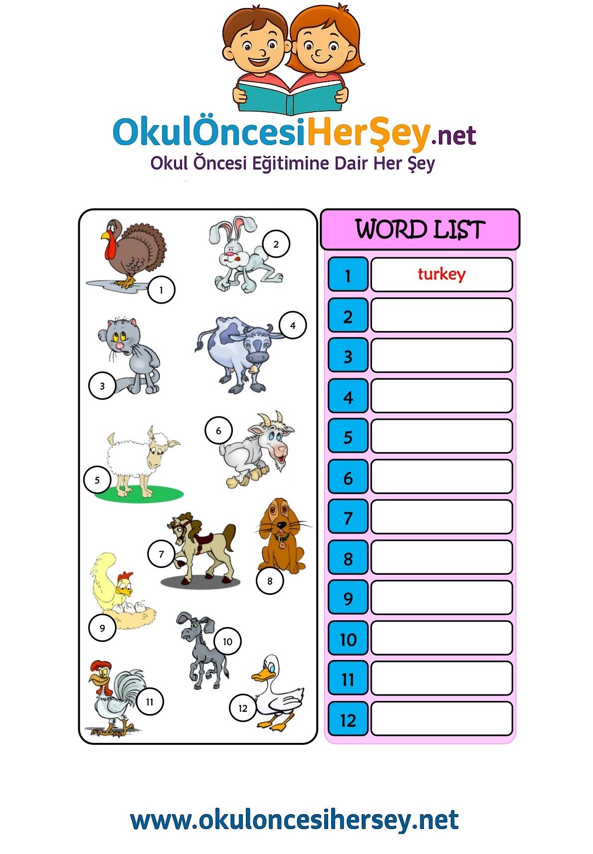 Çocuklar İçin   Doğru Kelimeyi Yaz  