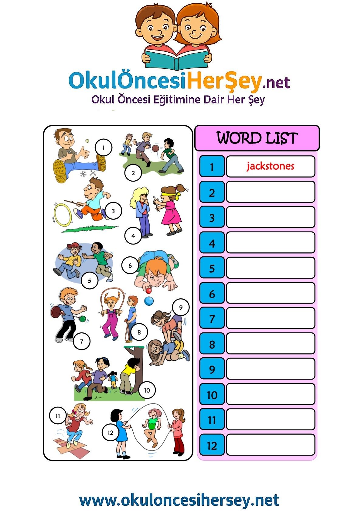 Çocuklar İçin   Doğru Kelimeyi Yaz  
