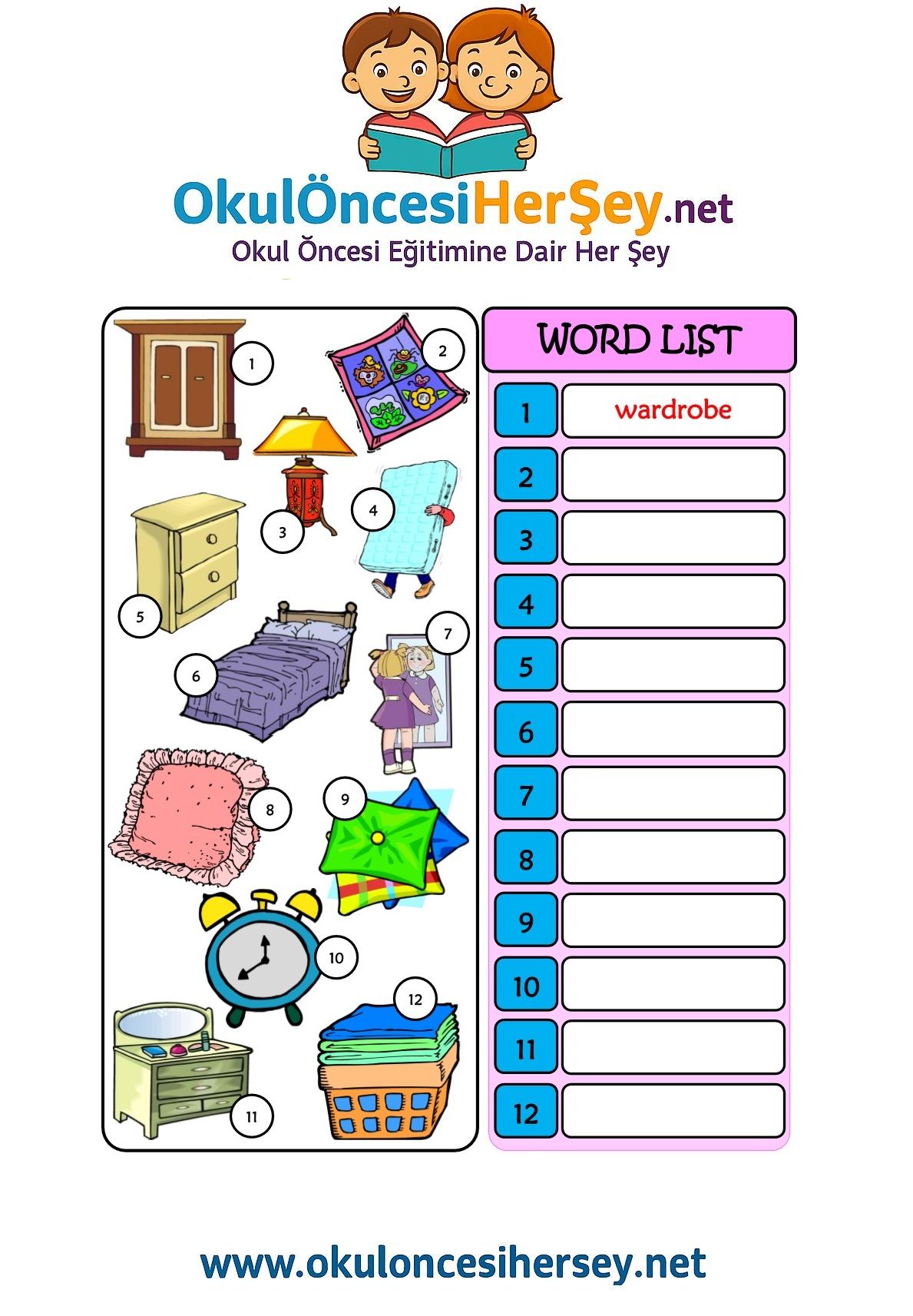 Çocuklar İçin   Doğru Kelimeyi Yaz  