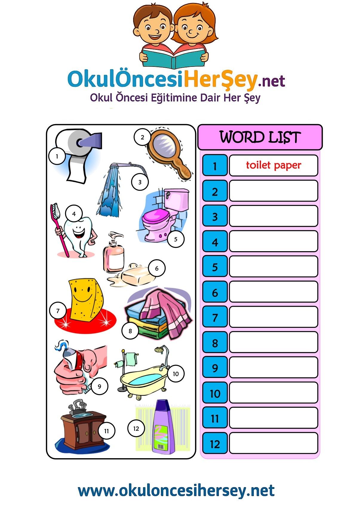 Çocuklar İçin   Doğru Kelimeyi Yaz  