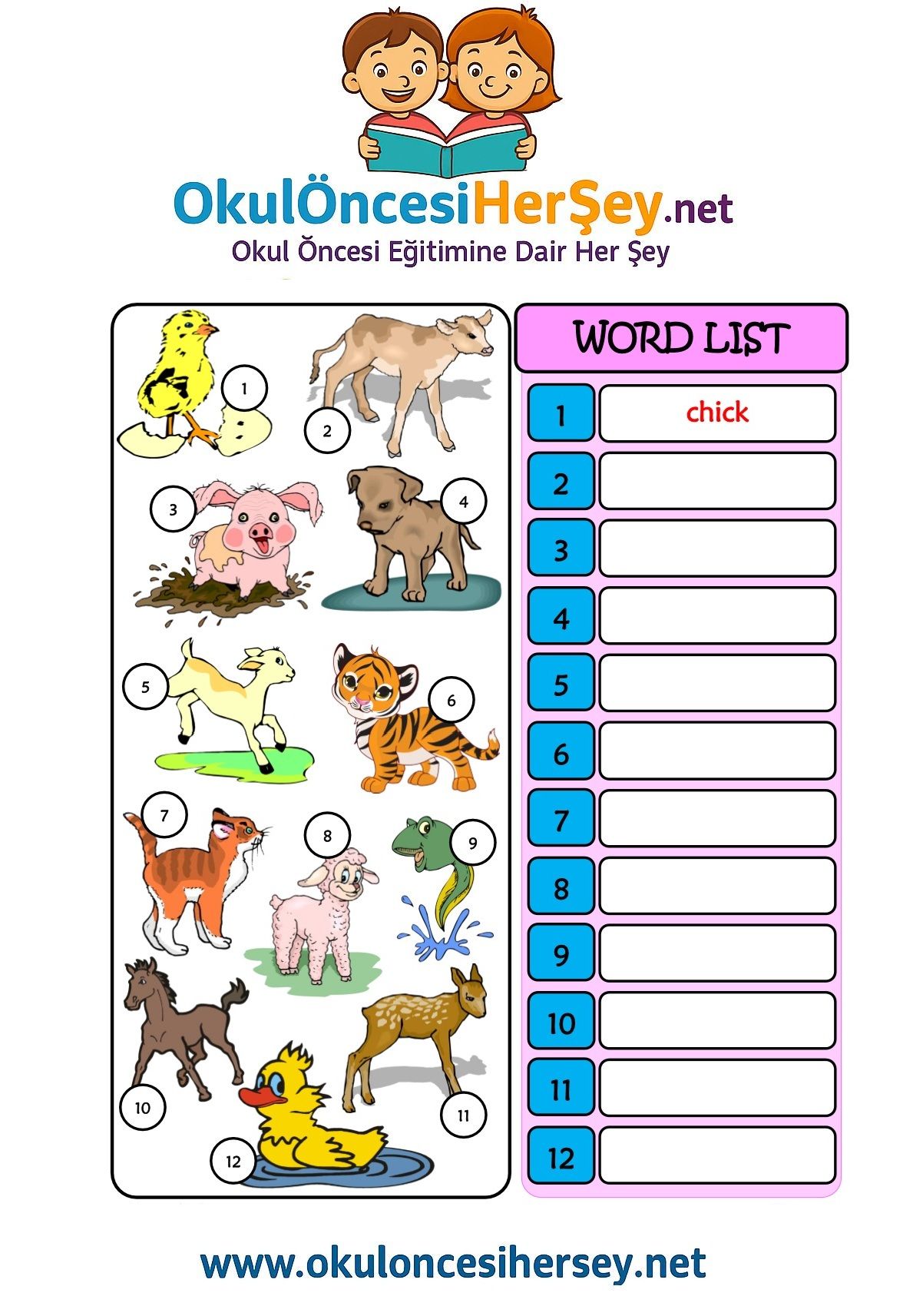 Çocuklar İçin   Doğru Kelimeyi Yaz  