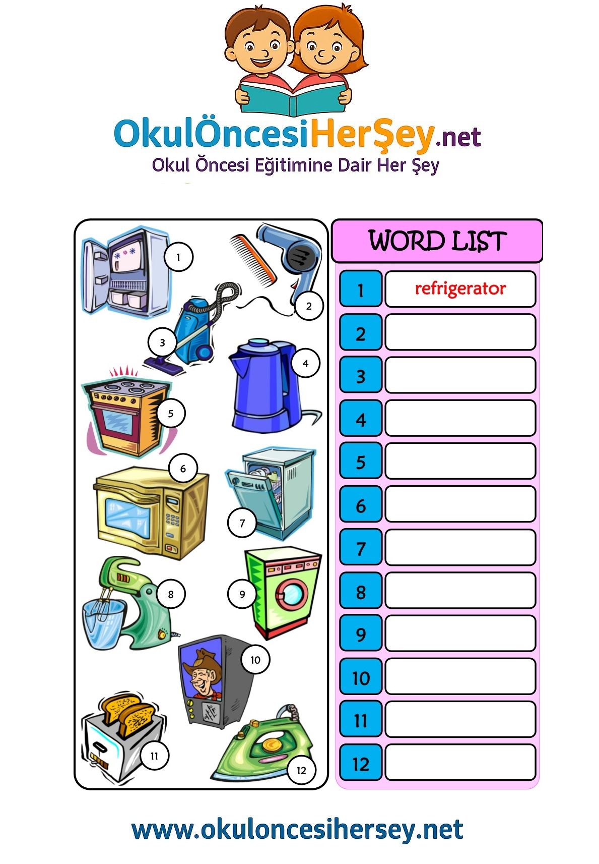 Çocuklar İçin   Doğru Kelimeyi Yaz  