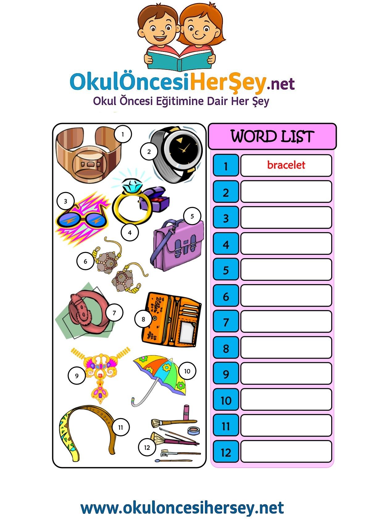 Çocuklar İçin   Doğru Kelimeyi Yaz  
