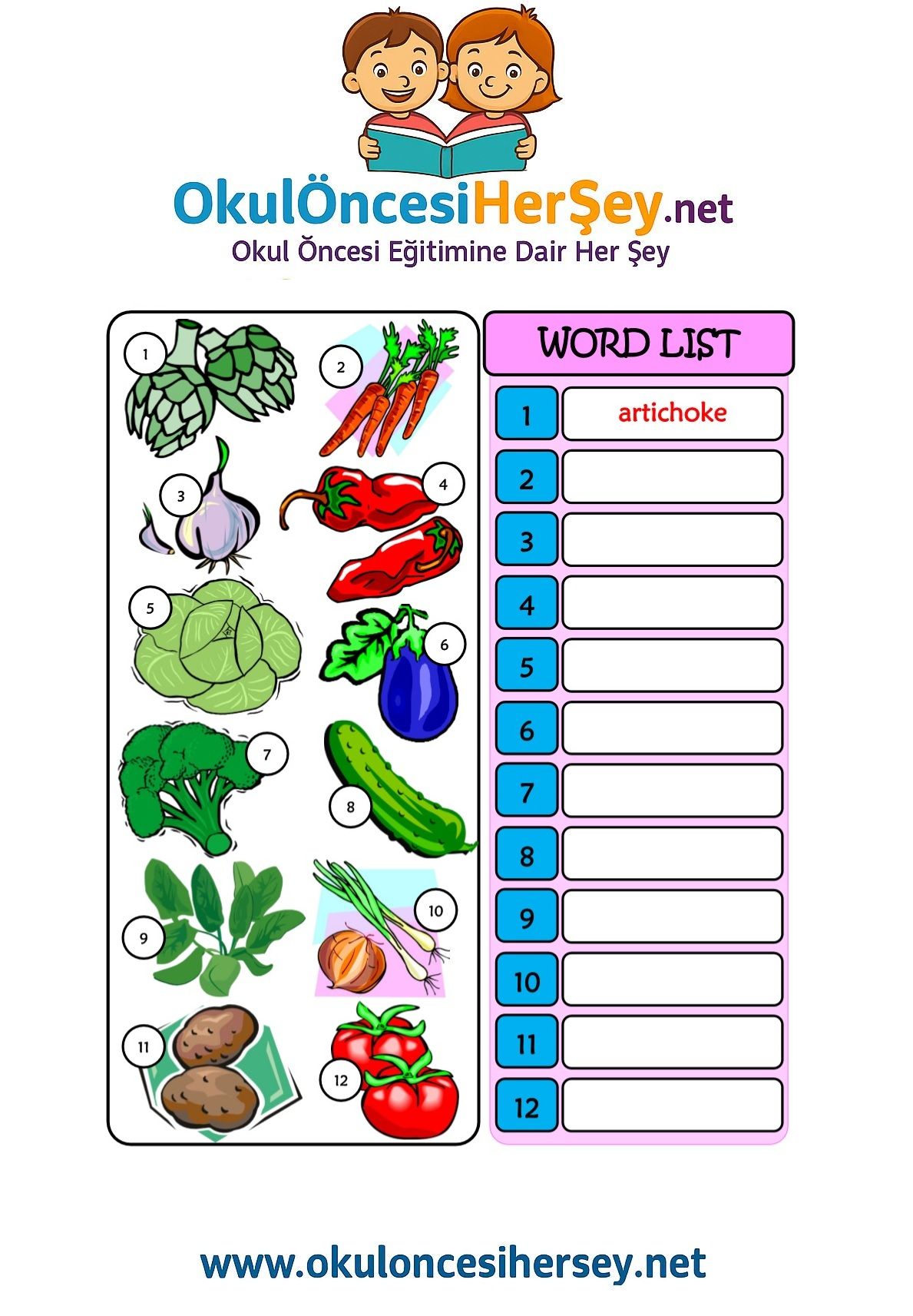 Çocuklar İçin   Doğru Kelimeyi Yaz  