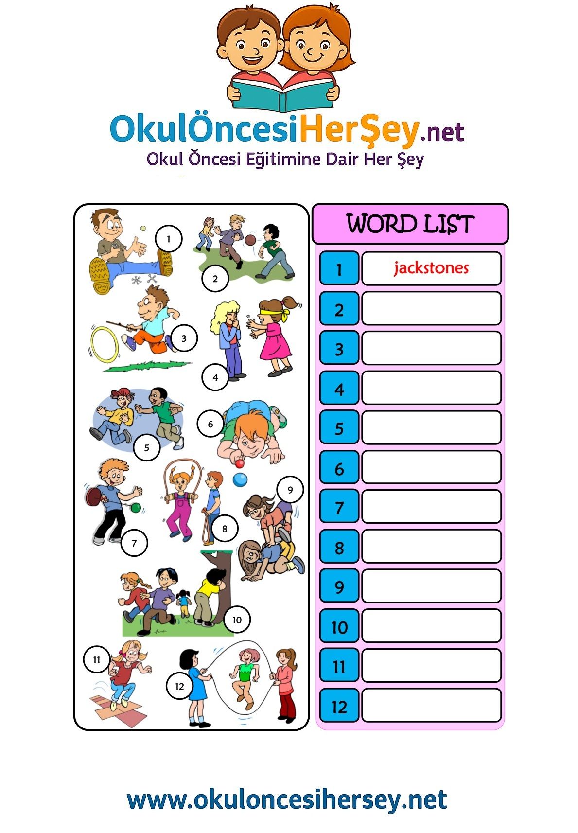 Çocuklar İçin   Doğru Kelimeyi Yaz  