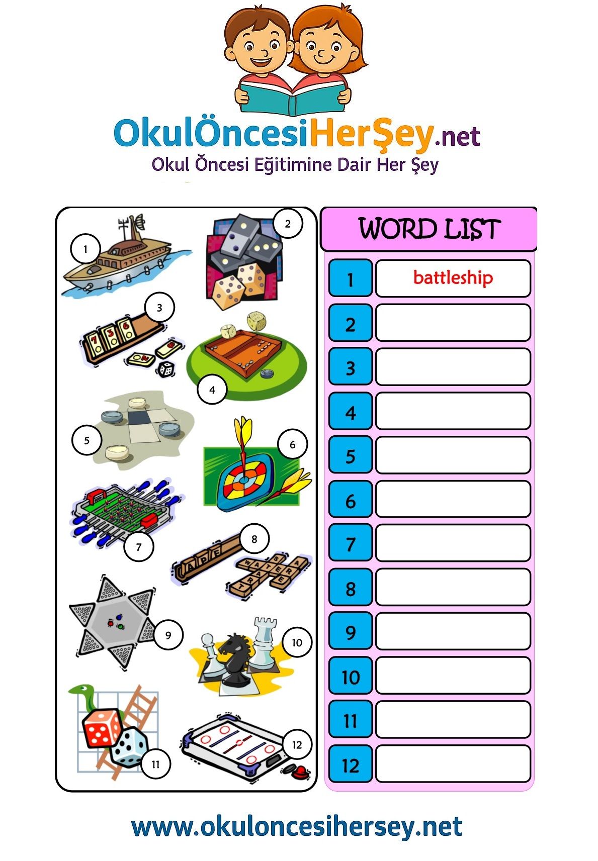 Çocuklar İçin   Doğru Kelimeyi Yaz  