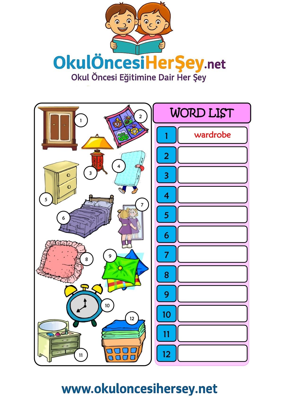 Çocuklar İçin   Doğru Kelimeyi Yaz  